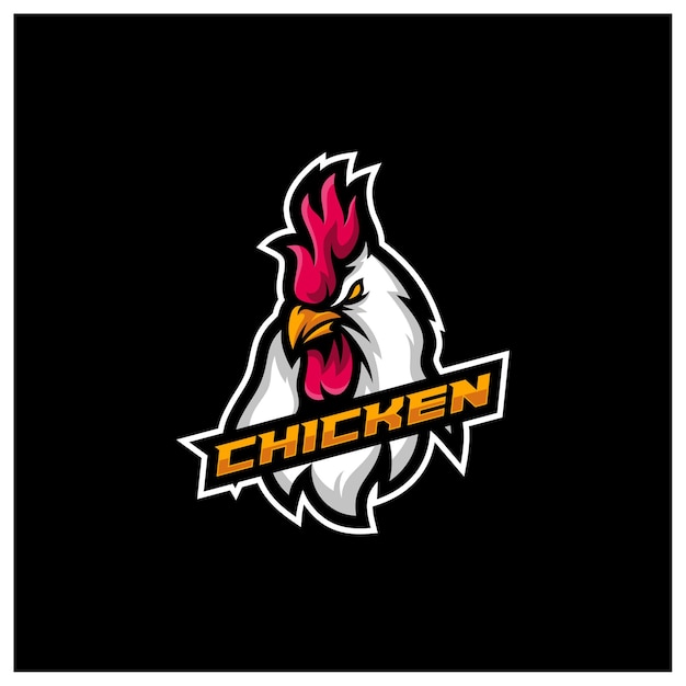 Modèle de logo esport sport mascotte tête de coq de poulet