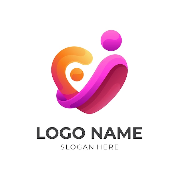 Modèle de logo de famille d'amour et logo de combinaison d'amour avec un style coloré 3d