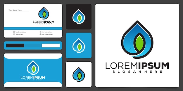 modèle de logo de feuille blanche goutte d'eau abstraite et carte de visite