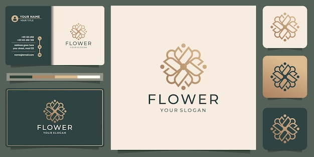 Modèle De Logo De Fleur De Beauté Féminine, Style Géométrique Linéaire Créatif Avec Conception De Carte De Visite.