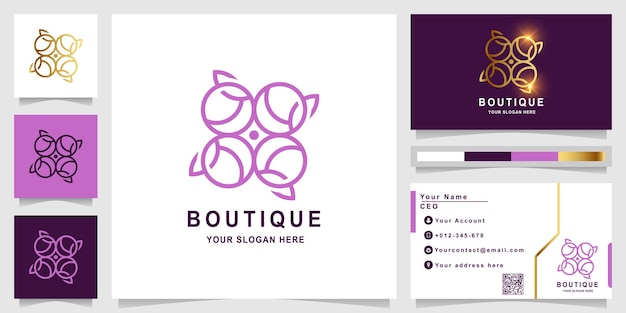 Modèle De Logo Fleur, Boutique Ou Ornement Avec Conception De Carte De Visite.