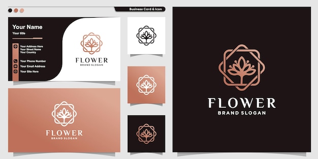 Modèle De Logo De Fleur Avec Concept D'art De Ligne Fraîche