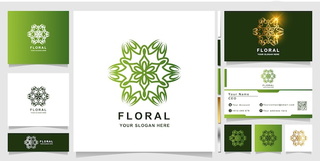 Modèle De Logo De Fleur Avec Conception De Carte De Visite.