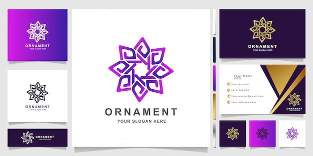 Modèle De Logo Fleur Minimaliste Ornement élégant Avec Conception De Carte De Visite