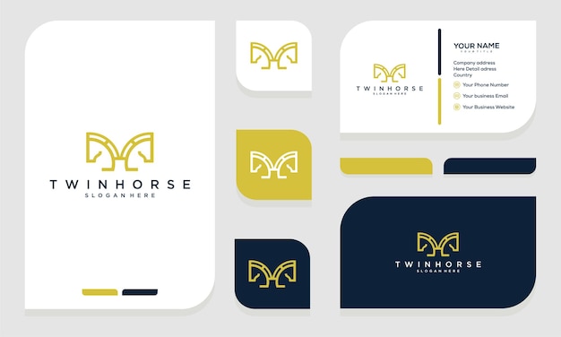 Modèle De Logo Graphique De Profil De Tête De Chevaux, Concept De Logo De Tête De Chevaux Jumeaux Créatifs