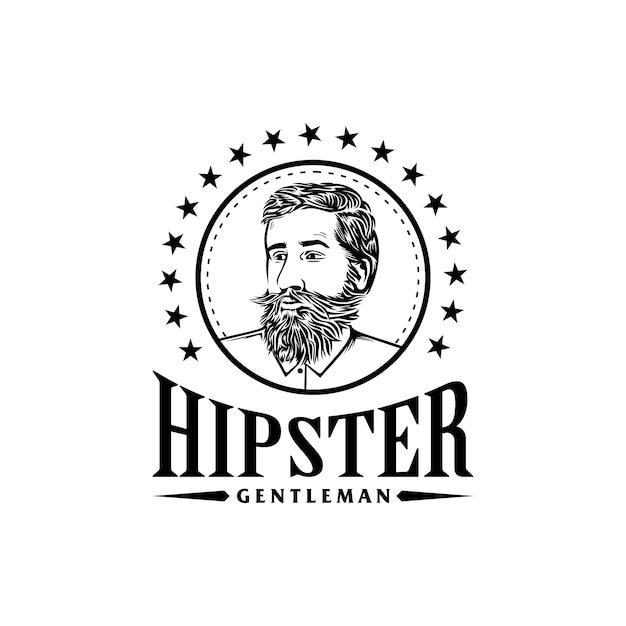 Vecteur modèle de logo impressionnant gentleman hipster