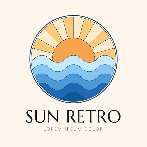 Modèle de logo et insigne rétro soleil