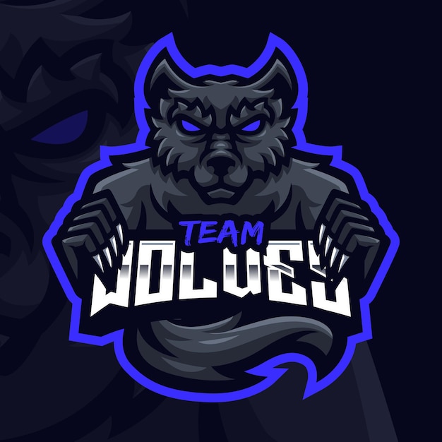 Vecteur modèle de logo de jeu black wolf mascot pour esports streamer facebook youtube