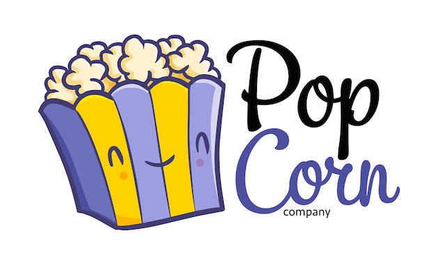 Vecteur modèle de logo kawaii drôle de dessin animé pour magasin ou entreprise de pop-corn