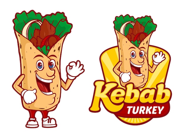 Modèle de logo Kebab Turkey, avec vecteur de personnage drôle