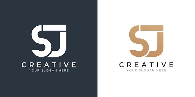 Modèle de logo de lettre Sj de luxe en couleur or et blanc Création initiale de logo de lettre Sj de luxe Belle conception de logotype pour l'image de marque de l'entreprise de luxe