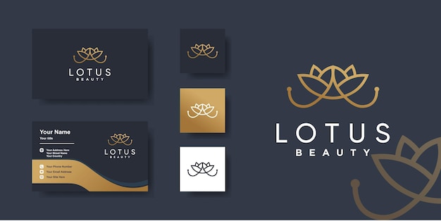 Modèle De Logo Lotus Avec Style D'art De Ligne De Beauté Vecteur Premium