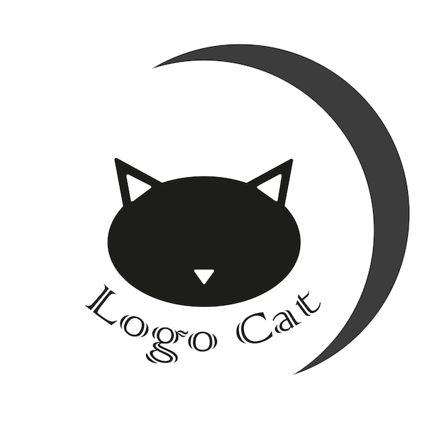 Modèle De Logo En Lune Et Chat De Style Noir Et Blanc