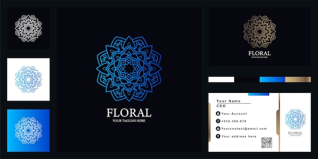 Modèle De Logo De Luxe Fleur, Mandala Ou Ornement Avec Carte De Visite.
