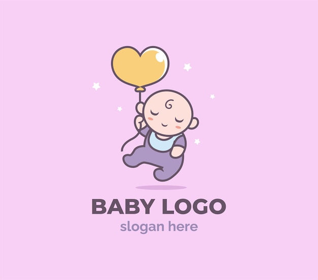 Modèle de logo de magasin de ballons bébé heureux