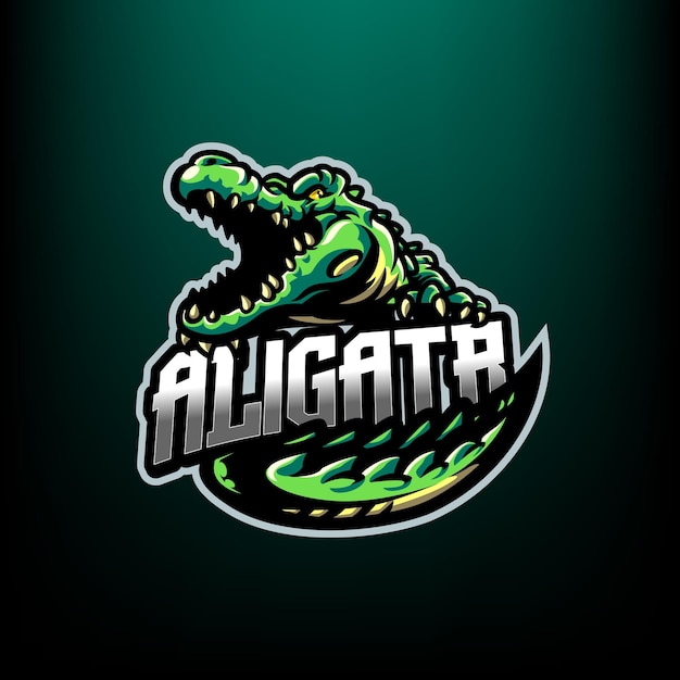 Modèle de logo mascotte Aligator isolé sur fond noir