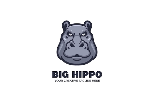 Vecteur modèle de logo de mascotte de dessin animé tête d'hippopotame