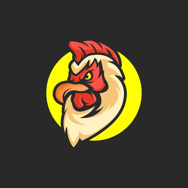 Vecteur modèle de logo de mascotte de dessin animé de tête de poulet