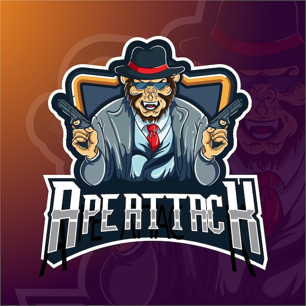 Vecteur modèle de logo de mascotte de jeu esport ape attach pro player vecteur premium