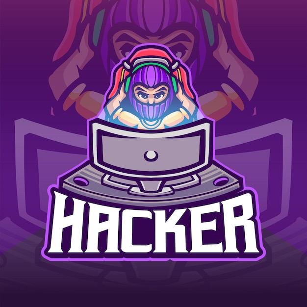 Vecteur modèle de logo de mascotte de profession de hacker