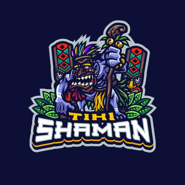 Modèle De Logo De Mascotte Shaman Kings Pour Les Affaires Sportives Et L'équipe De Jeu Isolée Sur Fond