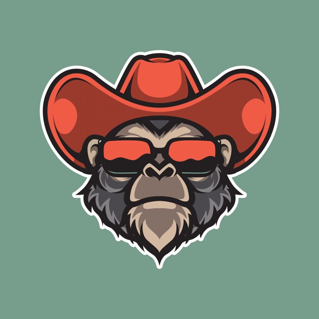 Modèle De Logo De Mascotte De Tête De Singe Hipster