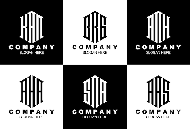 Modèle de logo monogramme hexagone créatif à trois lettres