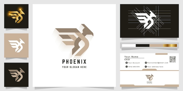 Modèle De Logo Monogramme Oiseau Phoenix Avec Conception De Carte De Visite