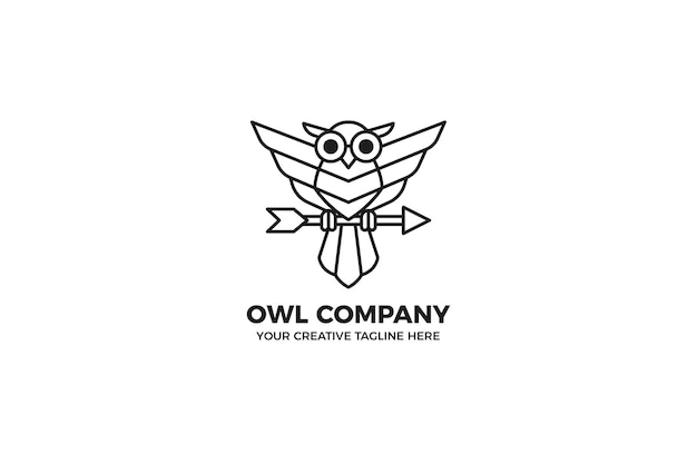 Modèle de logo monoline de hibou noir minimaliste