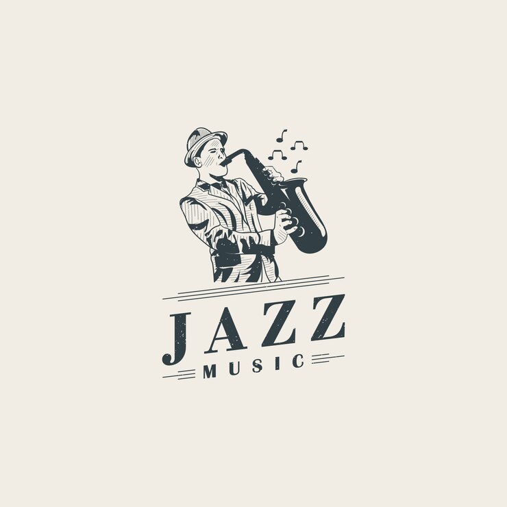 Vecteur modèle de logo de musiciens de jazz jouant du saxophone