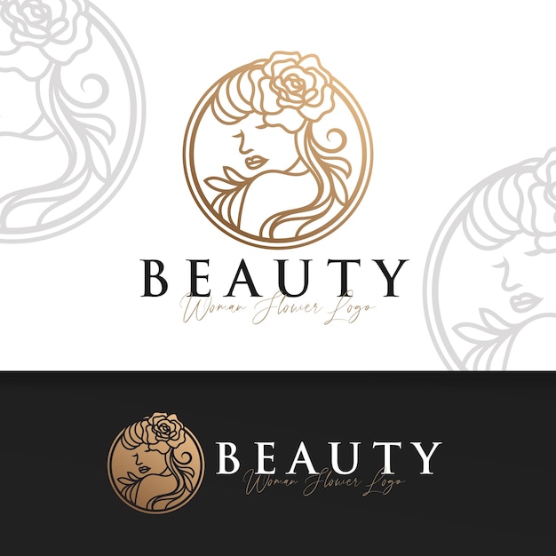 Modèle de logo or belle femme dessin au trait
