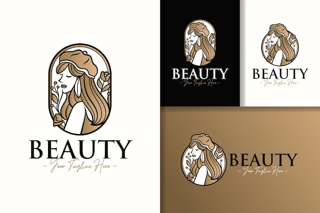 Modèle de logo or féminin belle femme