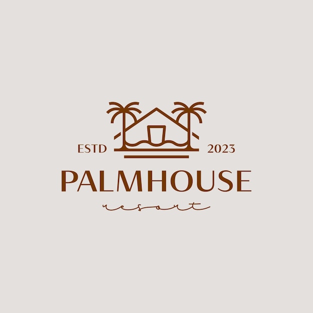 Vecteur le modèle de logo de palm house resort est un symbole premium créatif universel, une illustration vectorielle, un modèle de design minimal créatif, un symbole pour l'identité commerciale de l'entreprise.