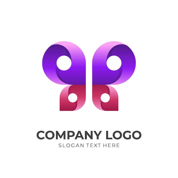 Modèle De Logo Papillon Avec Style De Couleur Violet Et Rouge 3d