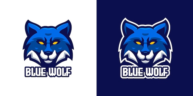 Modèle de logo de personnage mascotte loup bleu