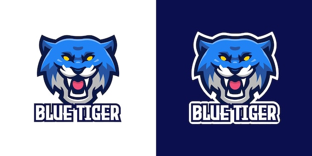 Modèle de logo de personnage mascotte tigre bleu sauvage