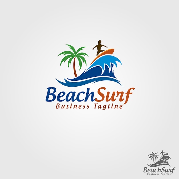 Modèle de Logo de plage surf