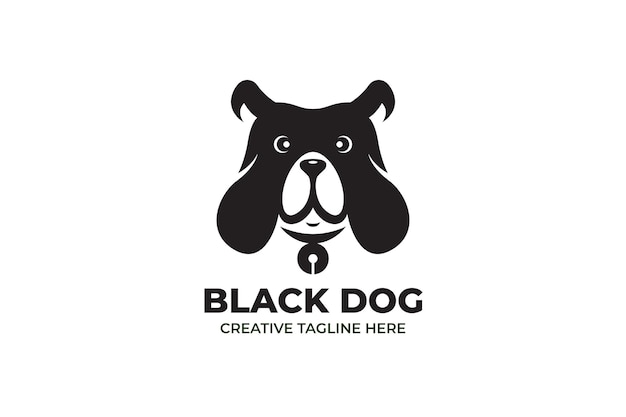 Vecteur modèle de logo plat tête de chien noir