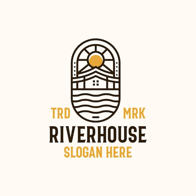Modèle De Logo River House Lineart Vecteur Premium