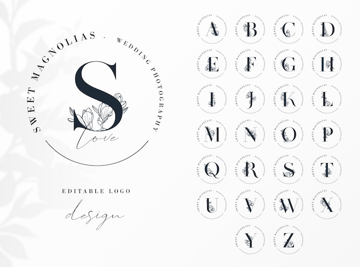 Modèle de logo rond initial féminin avec lettres florales