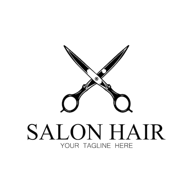 Modèle de logo de salon de beauté avec des ondes de cheveux et des ciseaux conceptlogo pour salon de beauté d'affaires