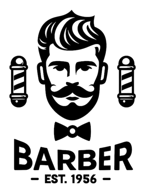 Vecteur modèle de logo de salon de coiffure vintage avec tête d'homme avec moustache de barbe et badge vectoriel de cheveux élégant