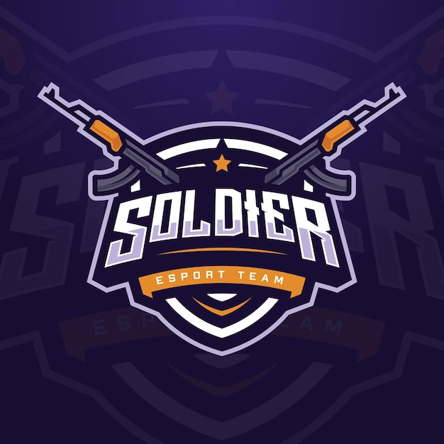 Modèle De Logo De Soldat E-sports Avec Arme à Feu Pour L'équipe De Jeu Ou Le Tournoi De Jeu