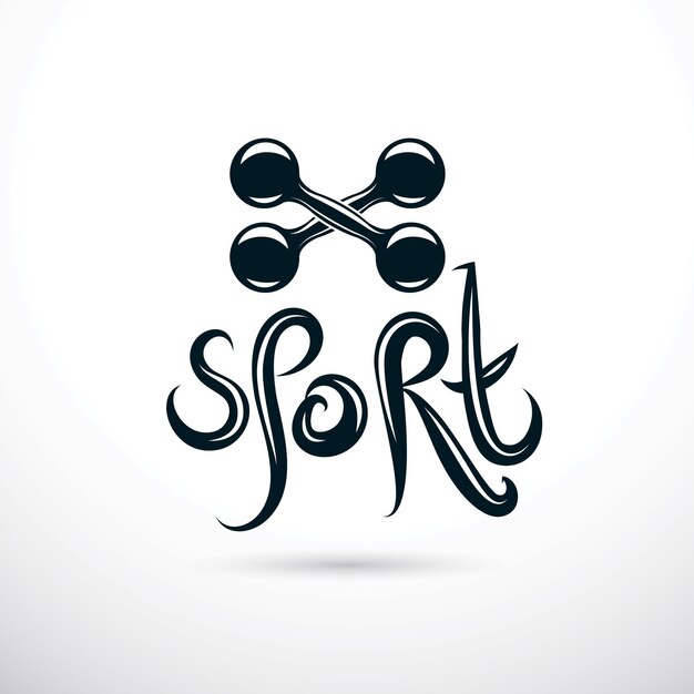 Modèle De Logo De Sport De Culturisme Et De Fitness, Emblème Vectoriel De Style Rétro. Deux Haltères Croisés.