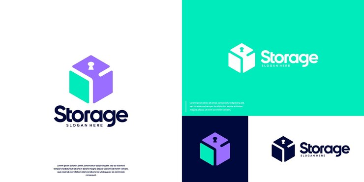 Vecteur modèle de logo de stockage avec le concept de vecteur de protection de sécurité du système de technologie numérique