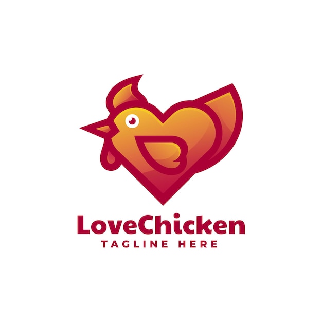 Modèle De Logo De Style Coloré Dégradé De Poulet D'amour.