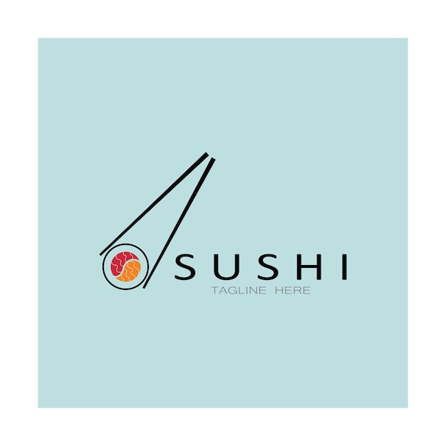 Modèle De Logo De Sushivector Icon Style Illustration Bar Ou Shop Sushisalmon Rollsushi Et Petits Pains Avec Baguettes Bar Ou Restaurant Modèle De Logo Vectoriel