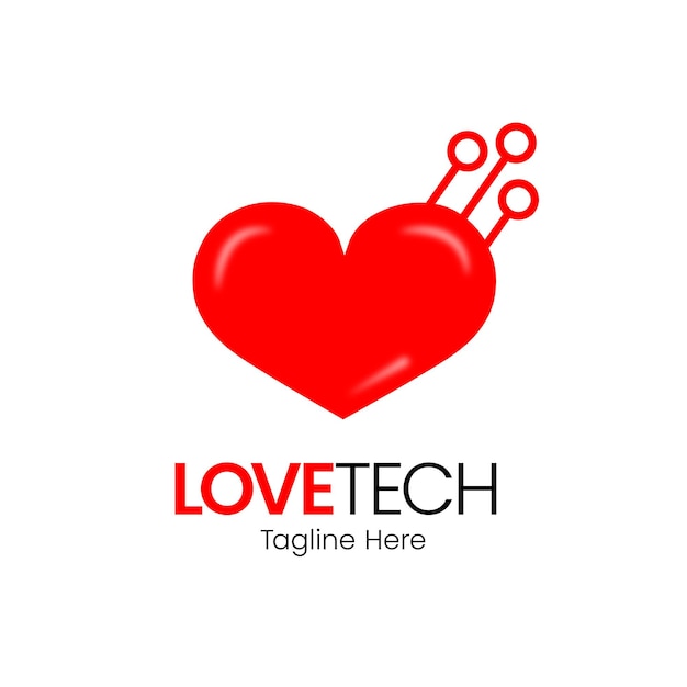 Modèle de logo de technologie spatiale négative Love Tech