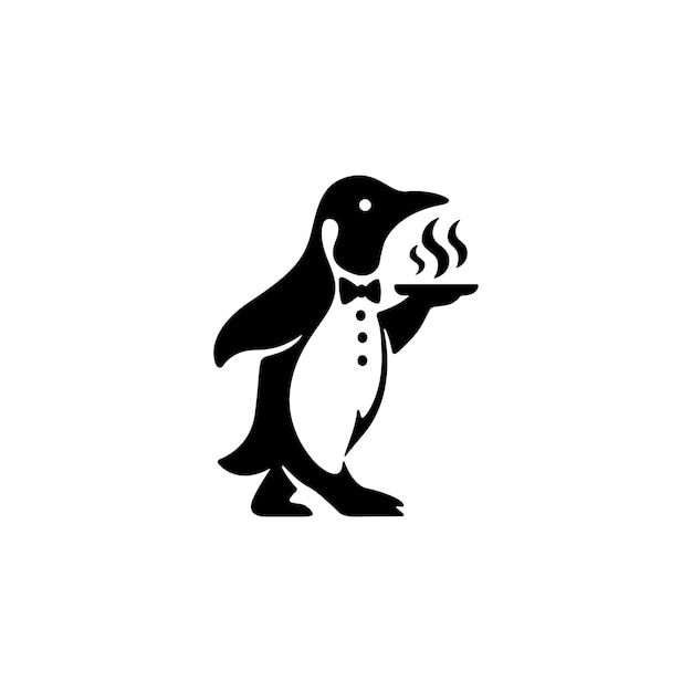 Vecteur modèle de logo de traiteur de chef de pingouin minimaliste