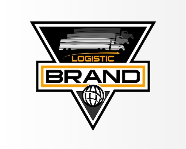 Vecteur modèle de logo de triangle de service logistique en noir et jaune avec fond blanc